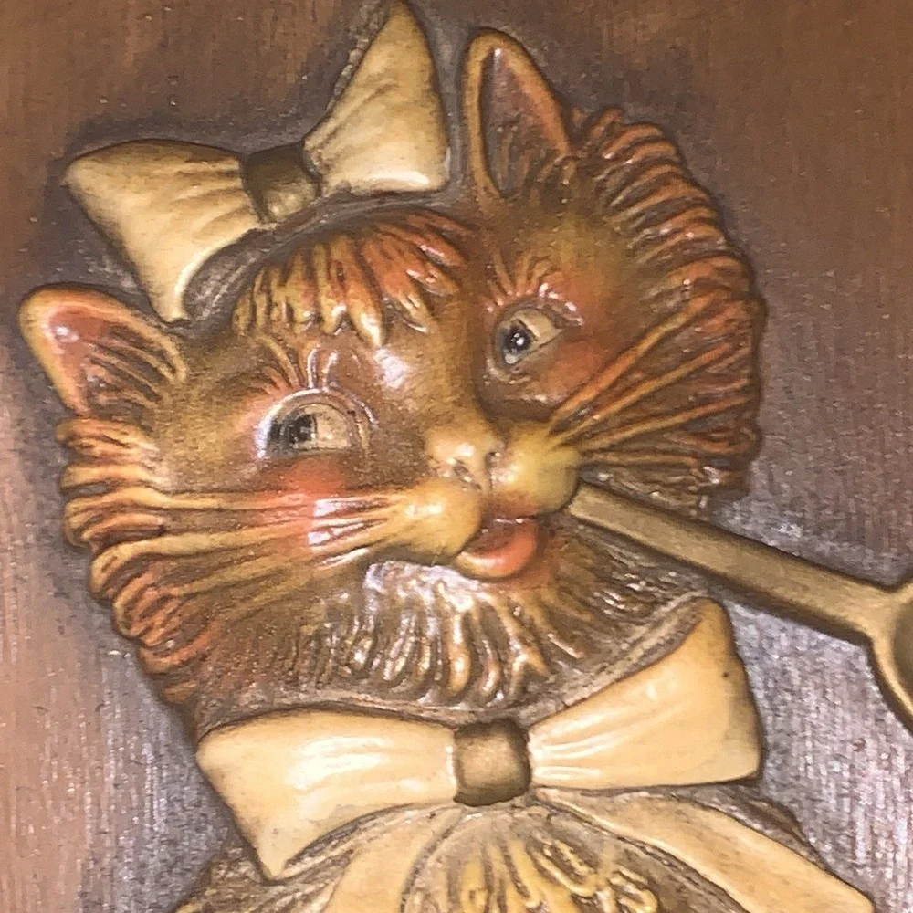 Vtg 1960s Chalkware Persian Cat Plaster Wall Hanging Art MCM‎ 13.5